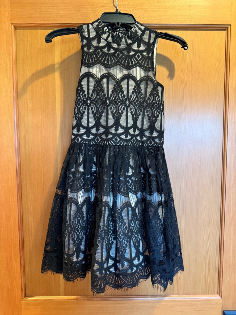 Girls' Black Lace High-Neck Party Dress